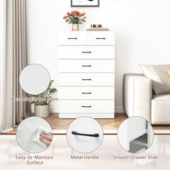 7-Drawer Tall Dresser with Metal Handles and Anti-Tipping Kits-White