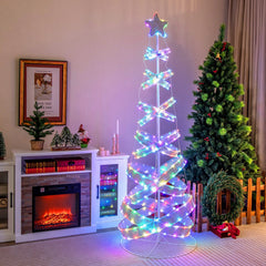 7 FT Outdoor Spiral Christmas Tree with 341 LED Lights, 34 Modes, Ground Stakes and Star Topper
