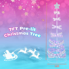 7 FT Outdoor Spiral Christmas Tree with 341 LED Lights, 34 Modes, Ground Stakes and Star Topper