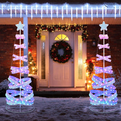 7 FT Outdoor Spiral Christmas Tree with 341 LED Lights, 34 Modes, Ground Stakes and Star Topper