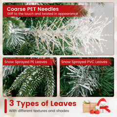 7 FT Pre-Lit Snow Sprayed Christmas Tree, 1072 Tips, 40 Pine Cones, 40 Berry Clusters, 350 LEDs