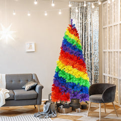 7 FT Rainbow Artificial Christmas Tree, Unlit Hinged Xmas Tree with 1213 Tips and Metal Stand