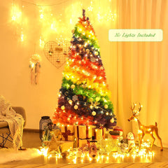7 FT Rainbow Artificial Christmas Tree, Unlit Hinged Xmas Tree with 1213 Tips and Metal Stand