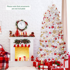 7 FT White Flocked Christmas Tree with 1880 Tips, 900 Warm White LEDs and a Rolling Base