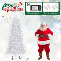 7 FT White Flocked Christmas Tree with 1880 Tips, 900 Warm White LEDs and a Rolling Base