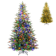 7 FT Pre-Lit Christmas Tree with 678 Tips and 300 Warm White and Multicolour LEDs, 11 Modes