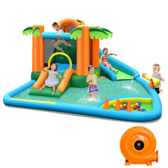 7-in-1 Palm Tree Inflatable Water Park with Trampoline, Ball Pit and 780W Blower
