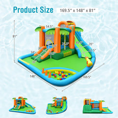 7-in-1 Palm Tree Inflatable Water Park with Trampoline, Ball Pit and 780W Blower