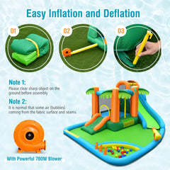 7-in-1 Palm Tree Inflatable Water Park with Trampoline, Ball Pit and 780W Blower