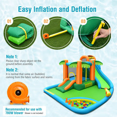 7-in-1 Palm Tree Inflatable Water Park with Trampoline, Ball Pit and 780W Blower