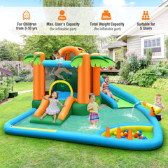 7-in-1 Palm Tree Inflatable Water Park with Trampoline, Ball Pit and 780W Blower