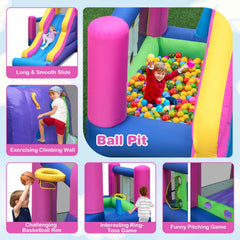 7-in-1 Kids Inflatable Bounce House with Long Slide and 735W Blower