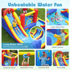 7-in-1 Inflatable Water Park with Surfing Runout Slide, Splash Pool and 750W Blower