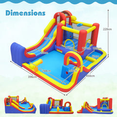 7-in-1 Outdoor Inflatable Bounce House with Dual Slides, Splash Pool and Climbing Wall