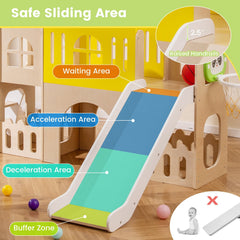 7-in-1 Toddler Slide Set for Kids with Climber and Basketball Hoop-Multicolor