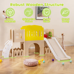 7-in-1 Toddler Slide Set for Kids with Climber and Basketball Hoop-Multicolor