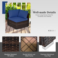 7 Piece Wicker Fire Pit Patio Set, Navy, 35 Inch 50000 BTU Propane Table with Hidden Tank Storage and 5 Modular Seats