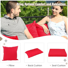 7 Piece Patio Rattan Sectional Sofa Set, 109 Inch Run, 2 Corners, 4 Armless Seats and Glass Table, Red