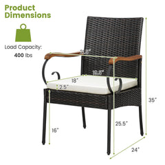 7 Piece Wicker Patio Dining Set for 6, 63 by 36 Inch Acacia Table and Six Chairs with Acacia Armrests