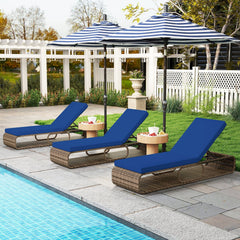 PE Rattan Chaise Lounge with 7 Level Backrest and Under Seat Storage, Navy