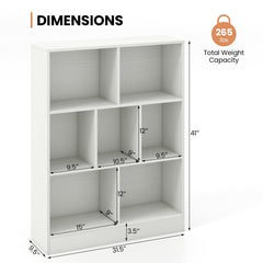 7-Section Freestanding Bookshelf for Kids Room Classroom Daycare Nursery-White
