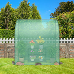 7 x 3.5 x 7 Feet Lean-to Greenhouse with Flower Rack-Green