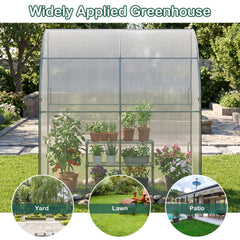7 x 3.5 x 7 Feet Lean-to Greenhouse with Flower Rack-White