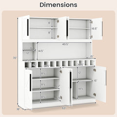70 Inch Farmhouse Pantry Cabinet Kitchen Buffet Hutch with 4 Cabinets and 2 Open Shelves-White