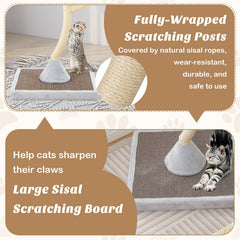 70 Inch Grey Cat Tree on a Curved Metal Frame with Three Round Perches