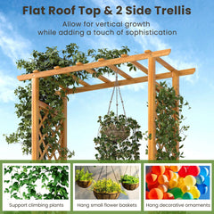 70 Inch Wooden Raised Garden Bed with Lattice Trellis-Natural
