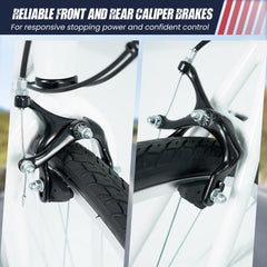700C Hybrid Bike with Shimano 18 Speed and Phone Holder, White