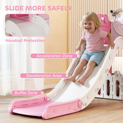 7-in-1 Toddler Slide, Kids Slide Climber Playset with Playhouse and Basketball Hoop for 1-4 Years, Grey
