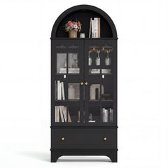 71.5 Inch Arched Cabinet 5-Tier with Tempered Glass Doors and Wine Rack-Black