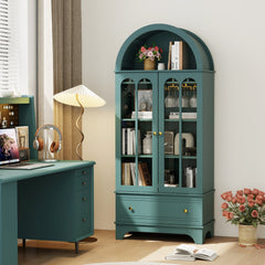 71.5 Inch Arched Cabinet 5-Tier with Tempered Glass Doors and Wine Rack-Green