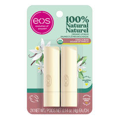 eos 100% Natural & Organic Lip Balm Sticks- Vanilla Bean, All-Day Moisture, Made for Sensitive Skin, 4g, 2-Pack