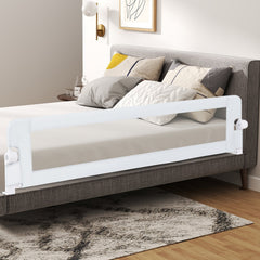 71-Inch Foldable Bed Rail Swing Down Baby Bed Guard Rail with Adjustable Safety Strap-White