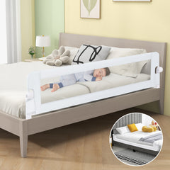 71-Inch Foldable Bed Rail Swing Down Baby Bed Guard Rail with Adjustable Safety Strap-White