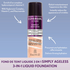 Covergirl -Simply Ageless 3-in-1 Liquid Foundation Infused with Hyaluronic Complex, Vitamin C and Niacinamide - Hydrating Formula, 100% Cruelty-Free