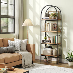 71 inches Tall Arched Bookcase 4-Tier with Storage Shelves & Metal Frame for Home Office-Brown & Black