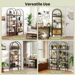 71 inches Tall Arched Bookcase 4-Tier with Storage Shelves & Metal Frame for Home Office-Brown & Black