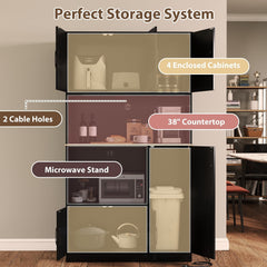 71 inches Tall Kitchen Pantry Cabinet with Charging Station Wooden Buffet Cupboard Sideboard-Black