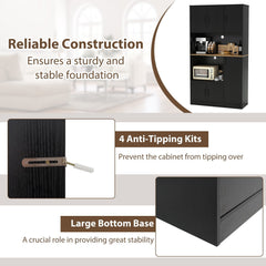 71 inches Tall Kitchen Pantry Cabinet with Charging Station Wooden Buffet Cupboard Sideboard-Black