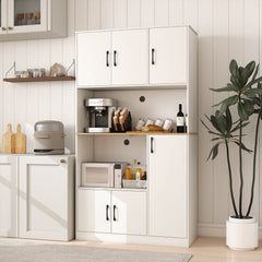 71 inches Tall Kitchen Pantry Cabinet with Charging Station Wooden Buffet Cupboard Sideboard-White