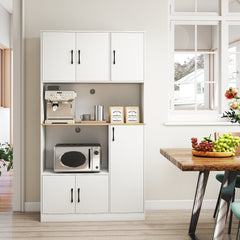 71 inches Tall Kitchen Pantry Cabinet with Charging Station Wooden Buffet Cupboard Sideboard-White