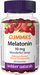 Webber Naturals Melatonin 10 mg Gummy, 60 Gummies, Cherry-Pomegranate Flavour, For Sleep Support, Vegan