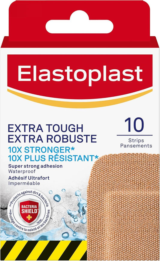 Elastoplast Extra Tough Waterproof XL Bandages (10 Strips) | Waterproof and tough fabric | Super Strong Adhesion | Provides Durable Protection | Bacteria Shield