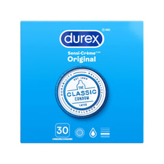 DUREX Sensi-Crème Original Condoms, Easy-On Classic Latex Condoms with Extra Silicone Lubrication, Comfortable Fit, Large 56mm Nominal Width, Pack of 30