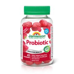 Jamieson Probiotic Gummy, 1 Billion CFU, Berry Blast Flavour, Family Friendly (3+). 45 Gummies. Improves Digestive Health, Supports a Healthy Microbiome, No Artificial Colours or Flavours