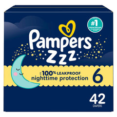Pampers ZZZ Overnight Diapers, Size 6, Nighttime Protection Disposable Baby Diaper, 1 Pack (Count of 42)