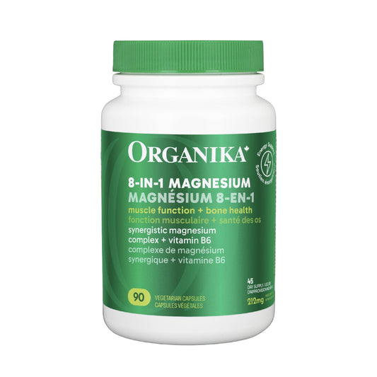 Organika Canadian-Made 8-In-1 Magnesium - 212mg Synergystic Magnesium Complex with Vitamin B6 to Support Muscle Function, Bone Health, Energy, and Cardiovascular Health | 90vcaps, 45 Servings